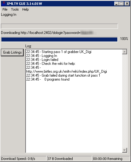 Error output from XMLTV GUI